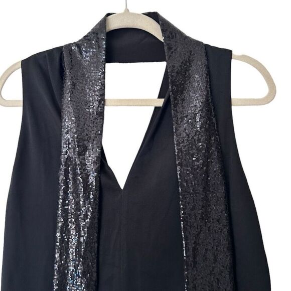 Galvan London Black Soft Crepe V-Neck Sequin Scarf Sleeveless Cortado Top Size 8 - Picture 6 of 14